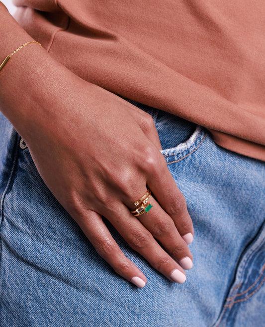 Green Onyx Baguette Ring